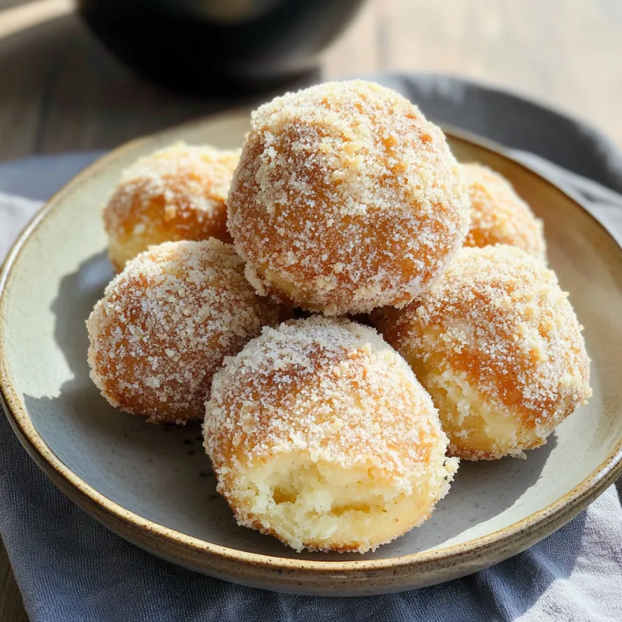 Um prato de bolinhos polvilhados com açúcar.
