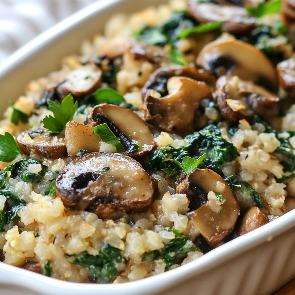 Arroz de Couve-flor com Cogumelos e Espinafres Low Carb