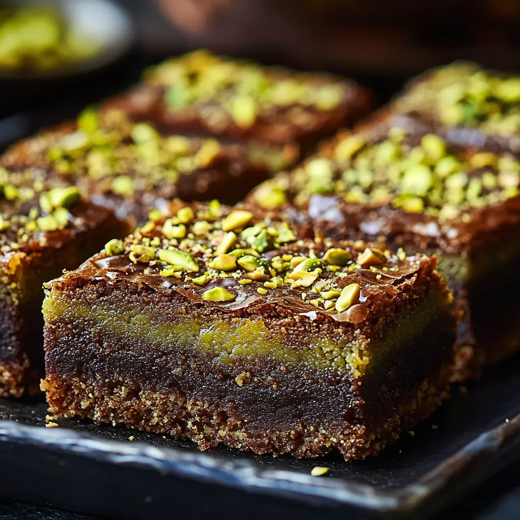 Um quadrado de bolo de chocolate com amêndoas por cima.