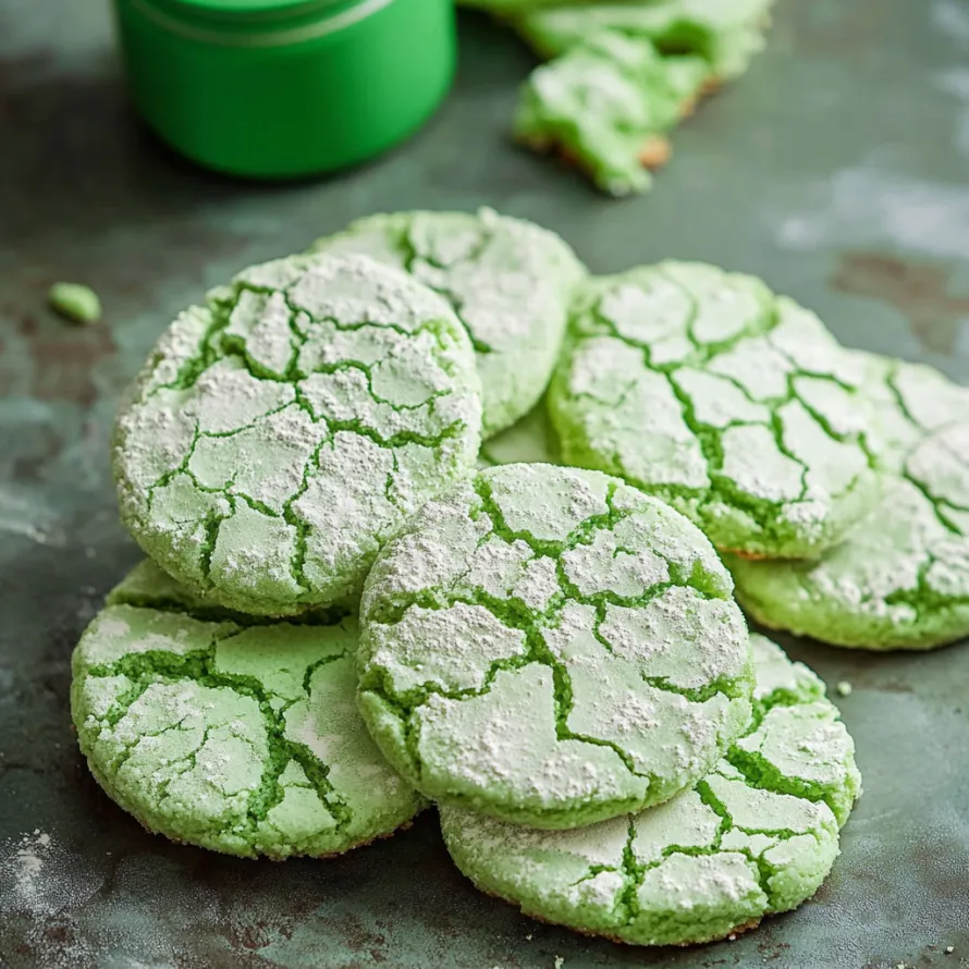 Um cookie verde com cobertura branca.