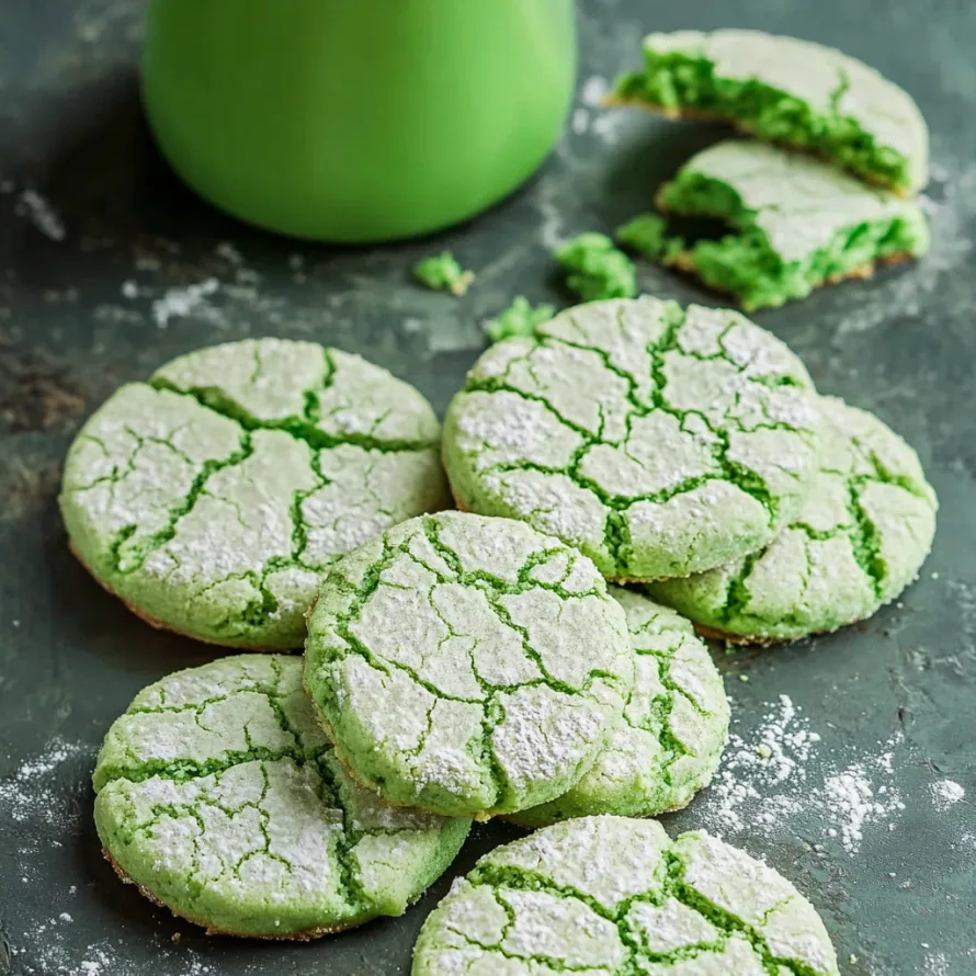 Biscoitos verdes com cobertura branca.