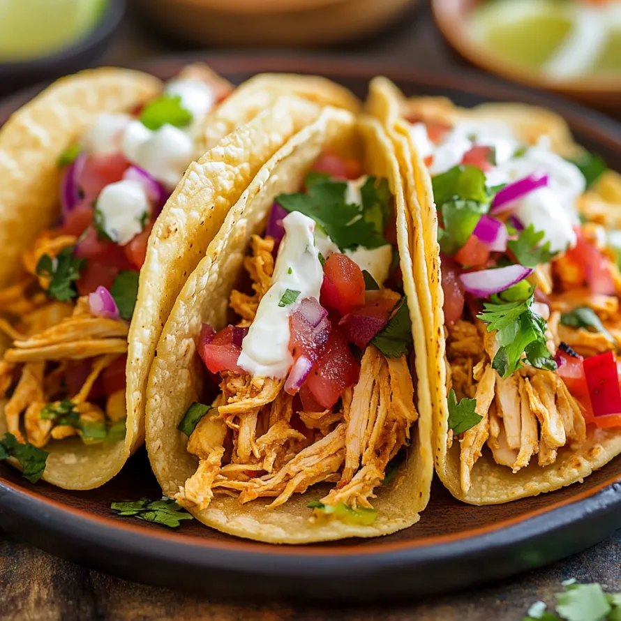 Um prato de tacos com molho branco.