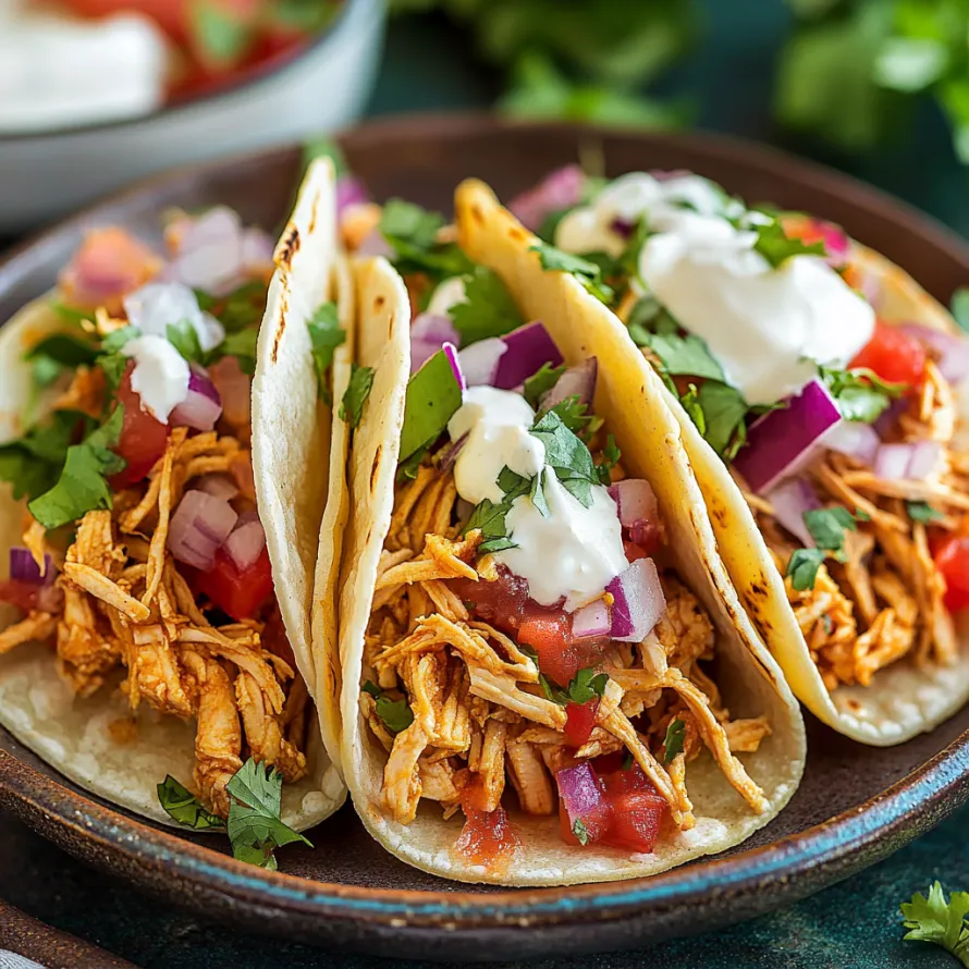 Dois tacos com frango e tomates.