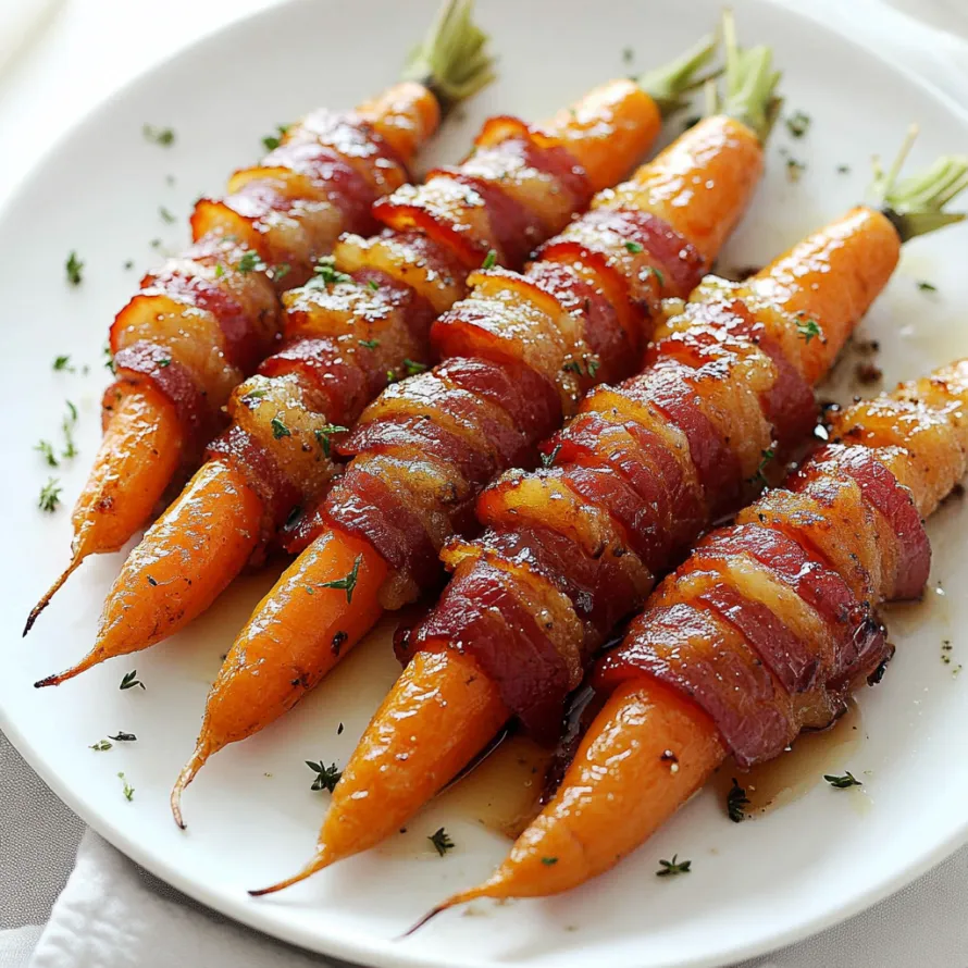 A plate of carrots wrapped in bacon.