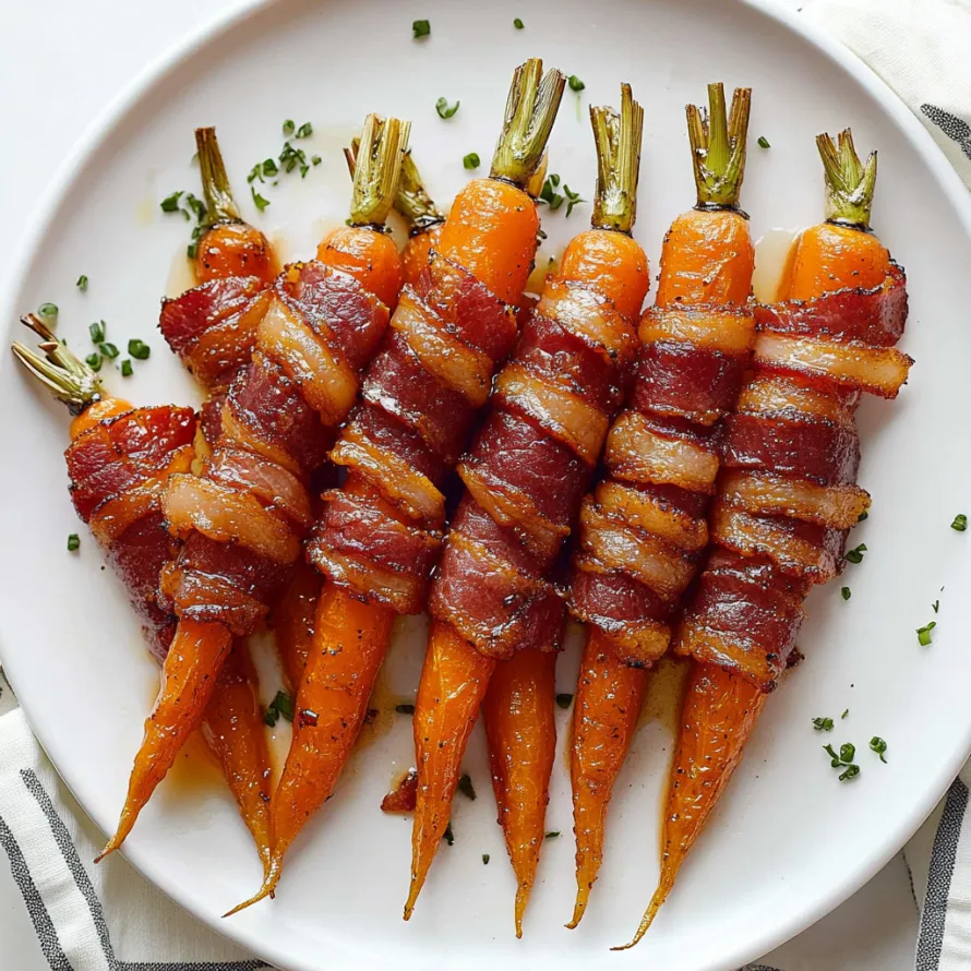 A plate of bacon wrapped carrots.
