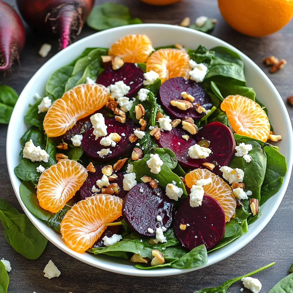 Uma tigela de salada com fatias de laranja e couve roxa.