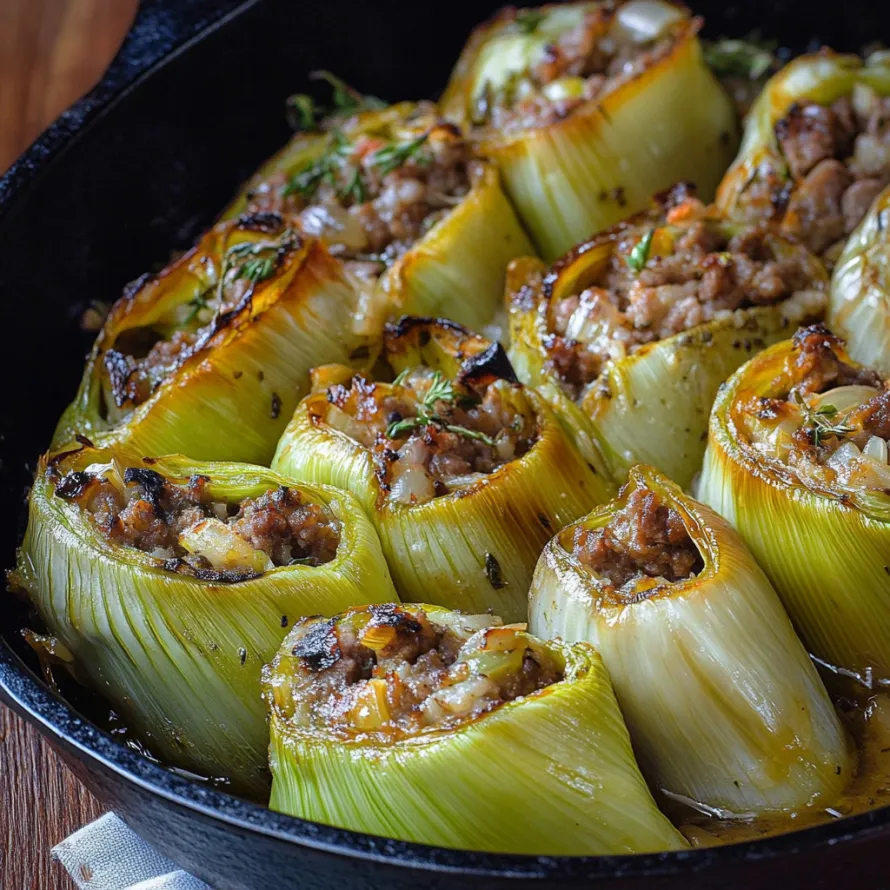 Uma panela com comida e um vegetal verde.