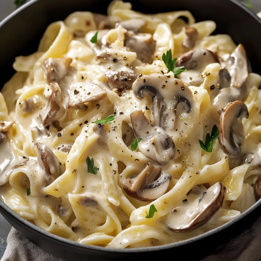 A bowl of pasta with mushrooms and cheese.
