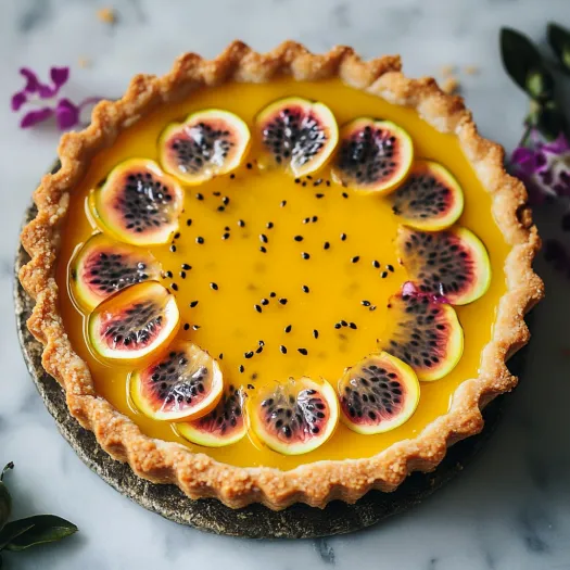 Uma fatia de tarte de fruta com kiwi e outras frutas.