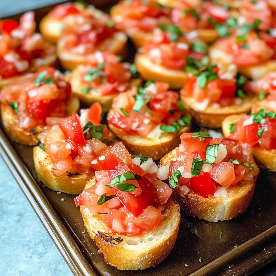 A tray of tomato and basil bruschetta.