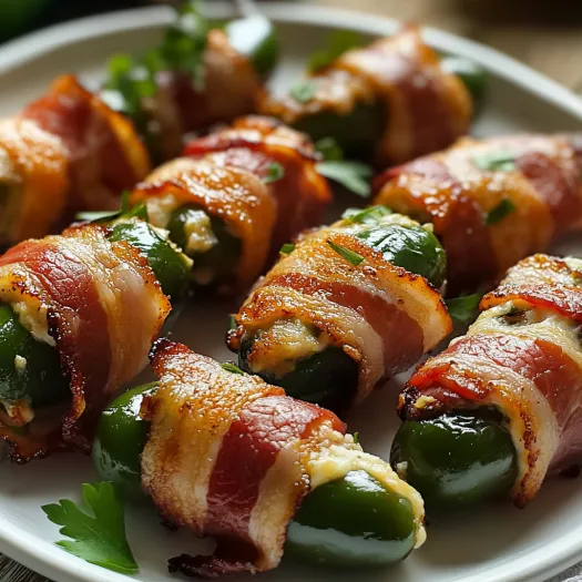 Um prato de pimentas envoltas em bacon.