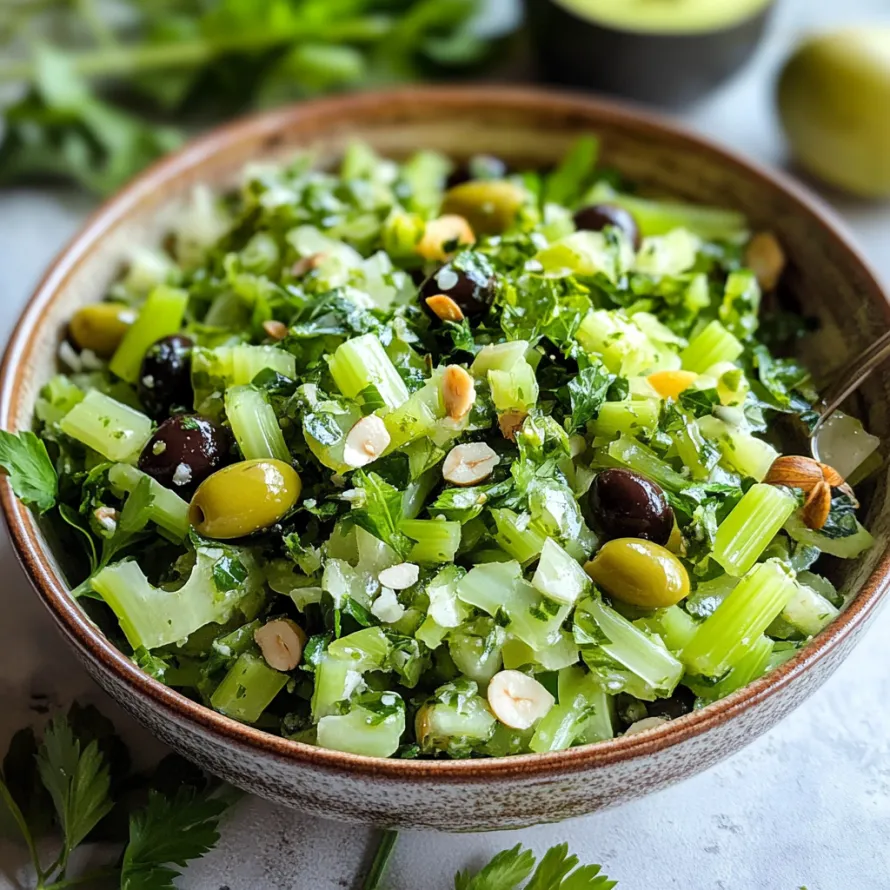 Uma tigela de vegetais com azeitonas, pepinos e verduras.
