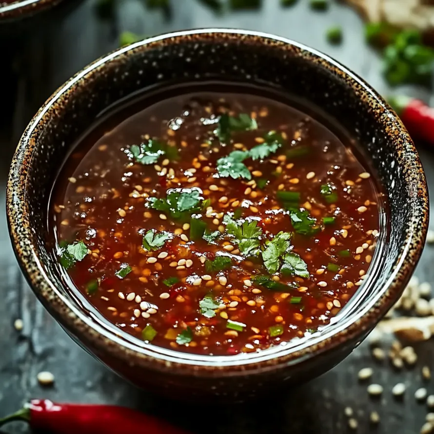 Uma tigela de sopa com ervas verdes nela.