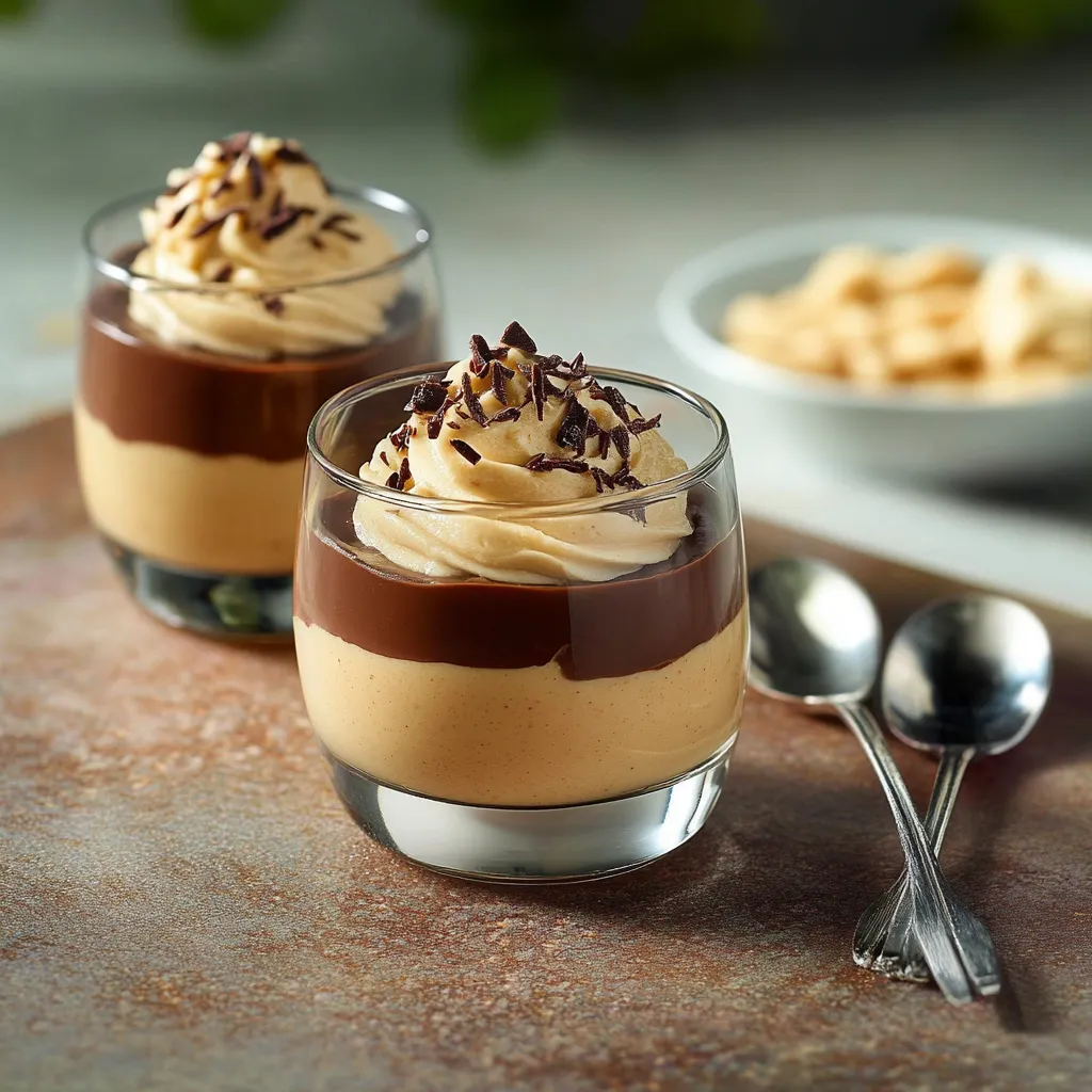 Duas taças de sobremesa de chocolate.