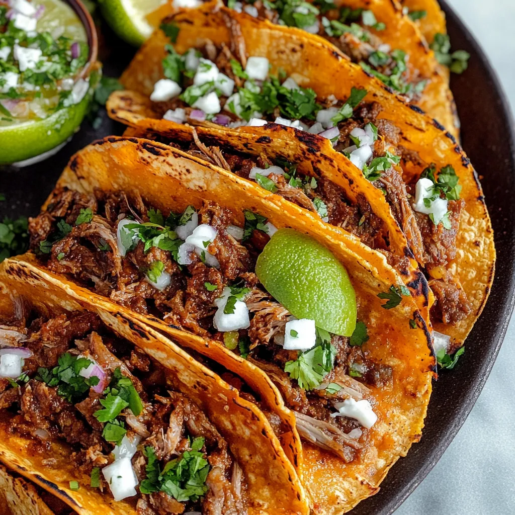 A plate of tacos with meat and cheese.