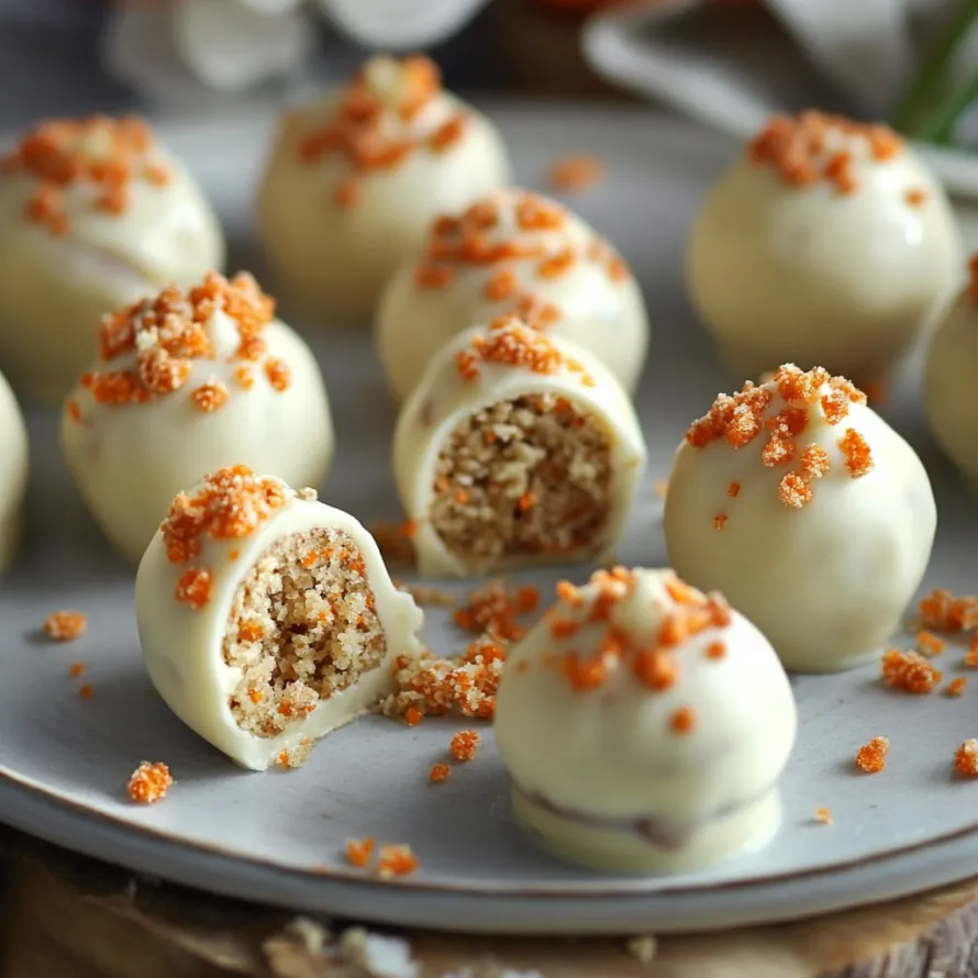 Um prato com bolinhas de chocolate branco com raspas alaranjadas.
