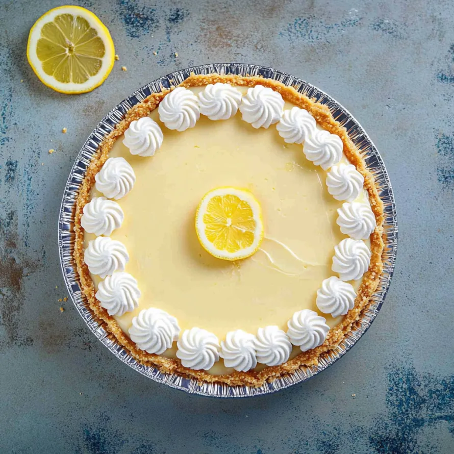 Uma torta com uma fatia de limão por cima.