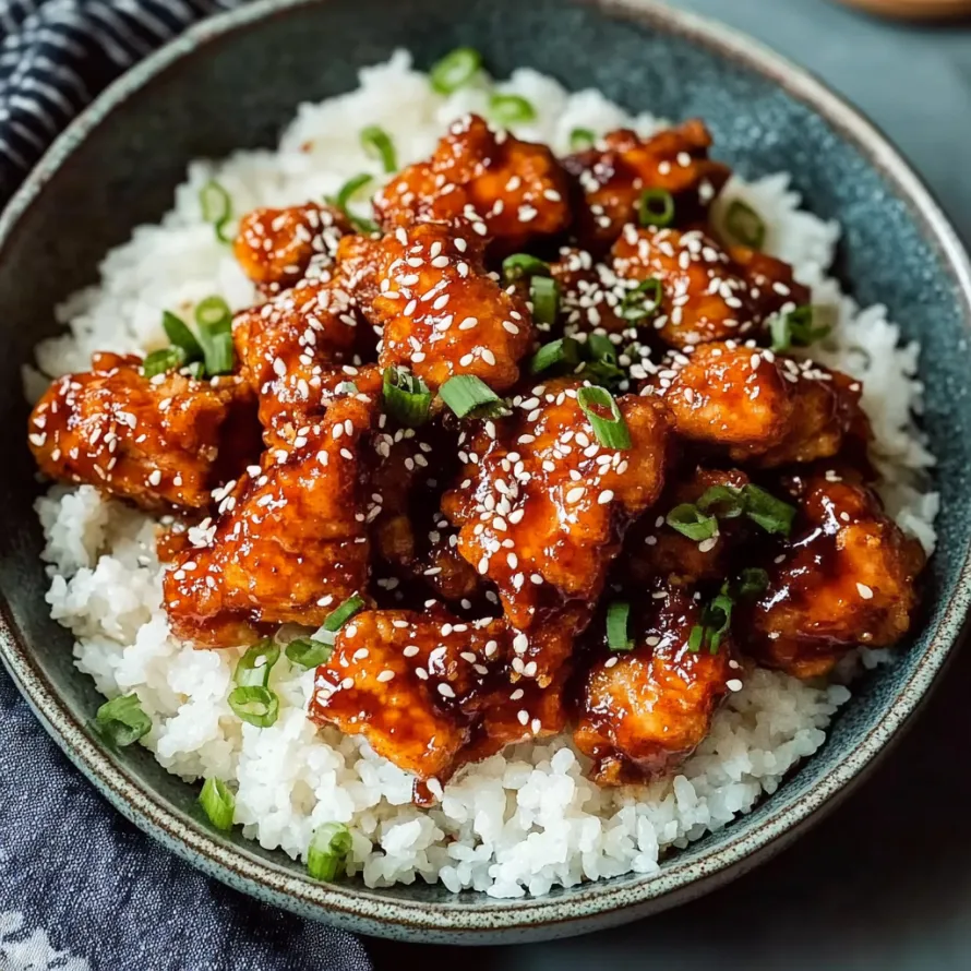Uma tigela de arroz com frango e vegetais.
