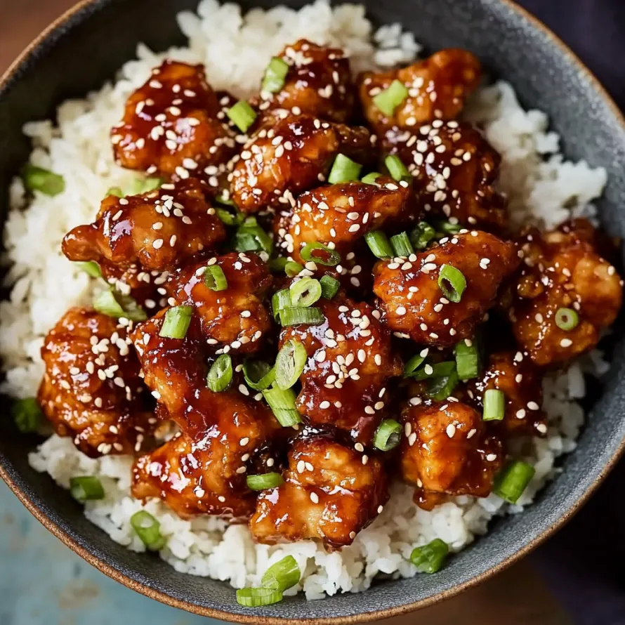 Uma tigela de frango com arroz.