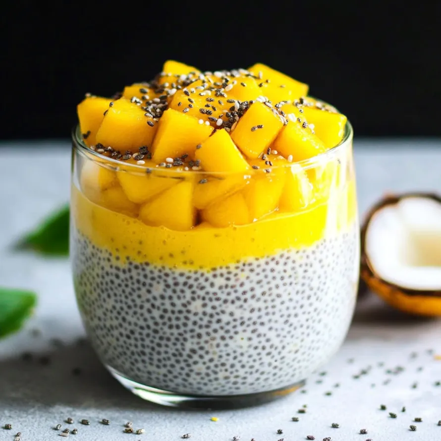 Um copo de iogurte com granola e coco.