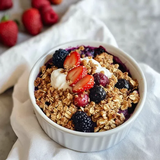 Tigela com frutas e crocante.