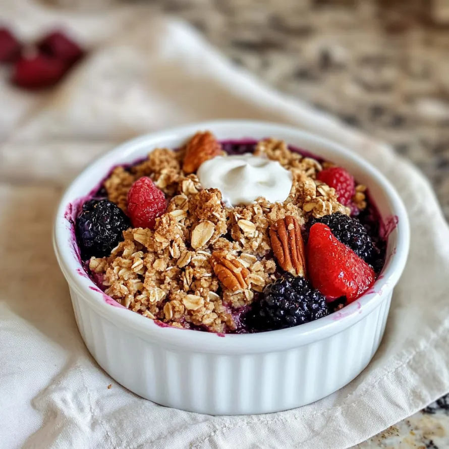 Uma tigela de granola com frutas vermelhas e frutos secos.