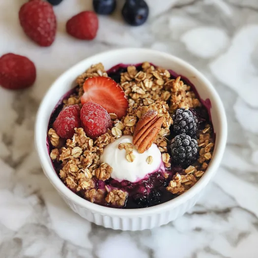 Tigela de frutas vermelhas e granola.