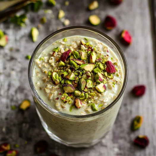 Um copo de iogurte com frutos secos e frutos vermelhos.