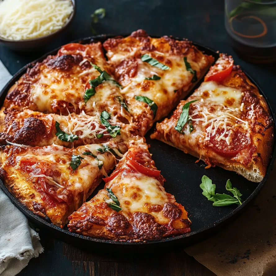 Uma pizza com queijo e tomates.