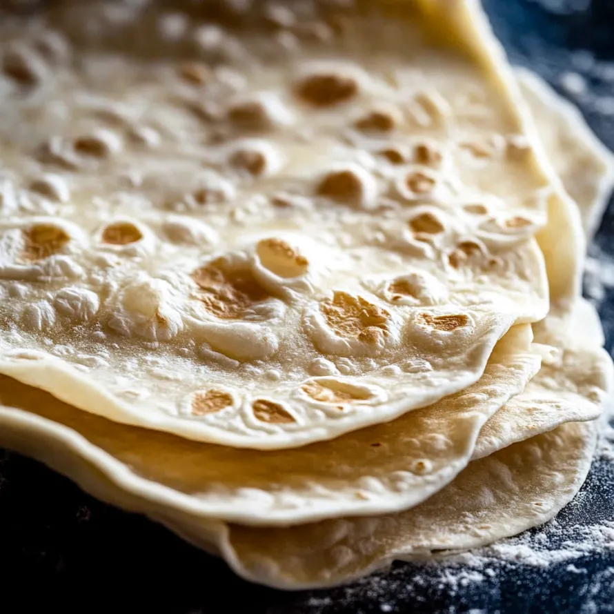 Uma pilha de tortilhas numa mesa.