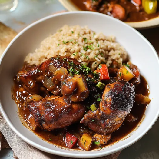 Um prato de arroz com carne.
