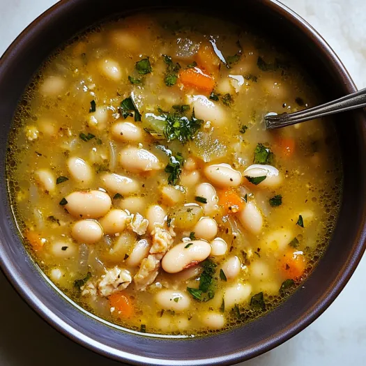 Um prato fundo com caldo de feijão, cenouras e outros vegetais.