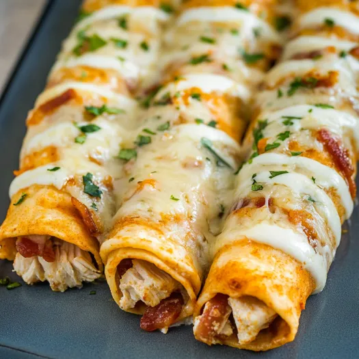 Um prato com taquitos de queijo e frango.