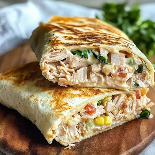 Um sanduíche com frango e vegetais sobre uma mesa de madeira.