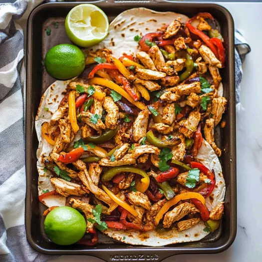 Uma assadeira com frango, pimentos e limões.