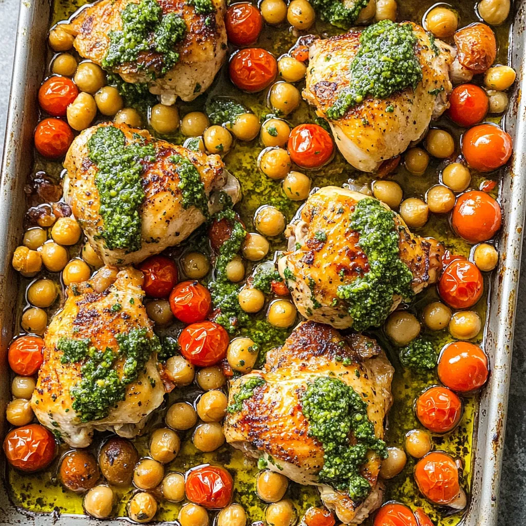 Frango com tomates e ervas verdes.