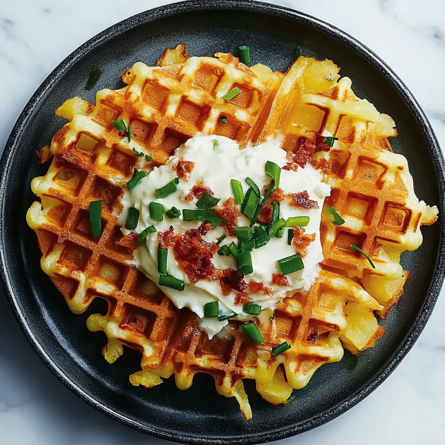 Um waffle com bacon e natas azedas.