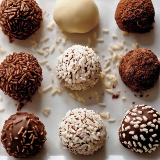 Um prato com bolinhas de chocolate brancas e escuras.