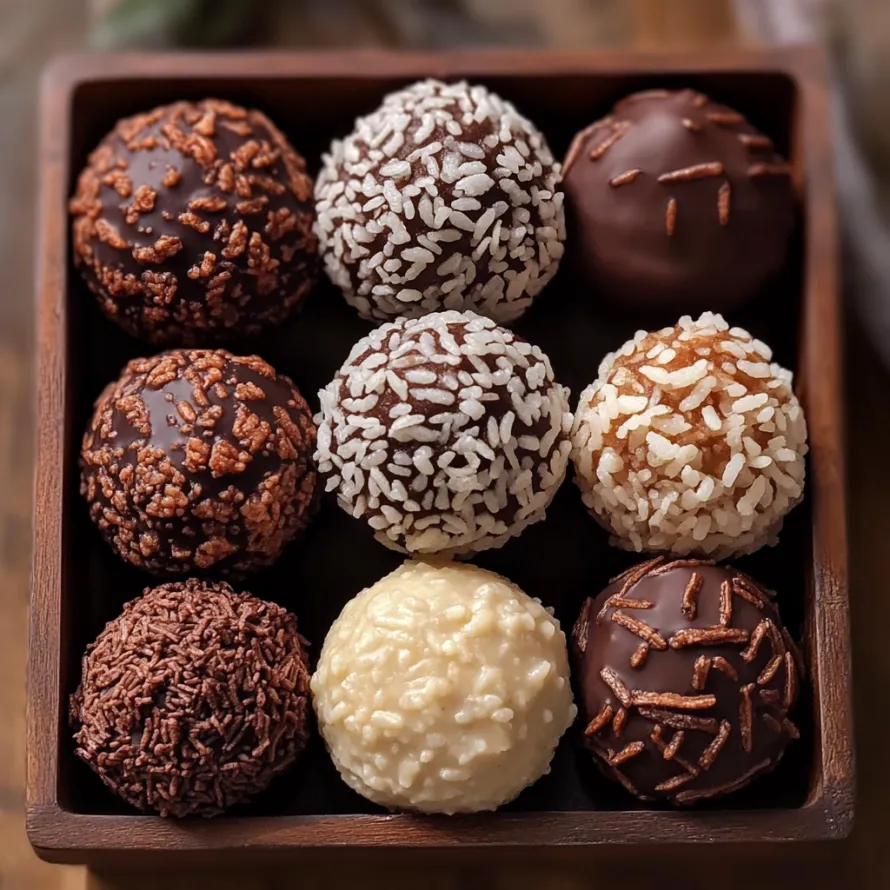 Uma caixa de chocolates com bolinhas brancas e castanhas.