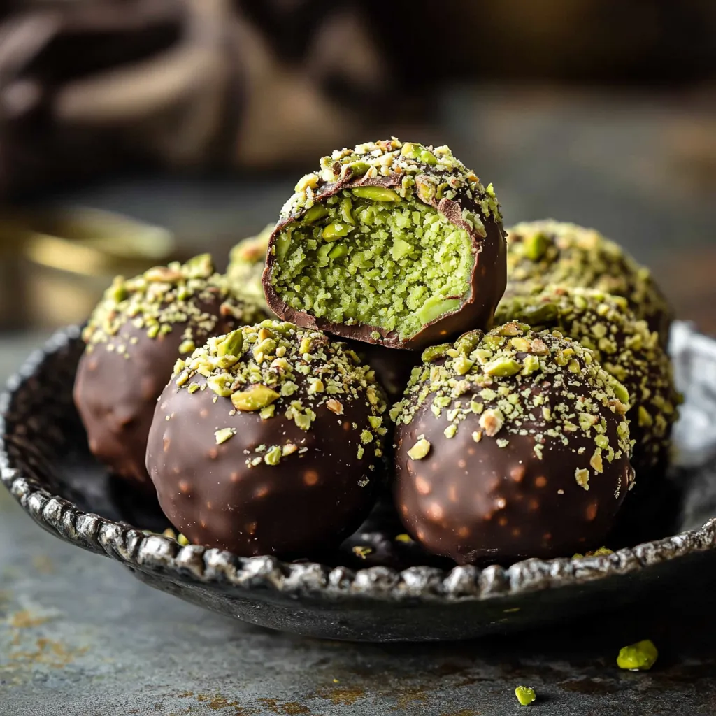 Uma taça de bolinhas de chocolate com cobertura verde.