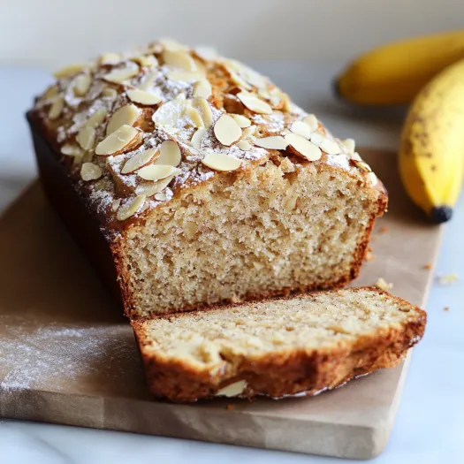 Um pão de banana com amêndoas por cima.
