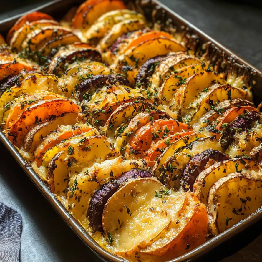 Uma travessa com uma variedade de vegetais assados.
