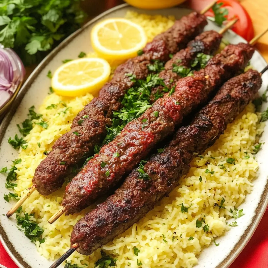 Um prato de carne e arroz com limões por cima.
