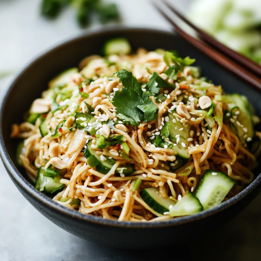 Tigela de noodles com vegetais e ervas.