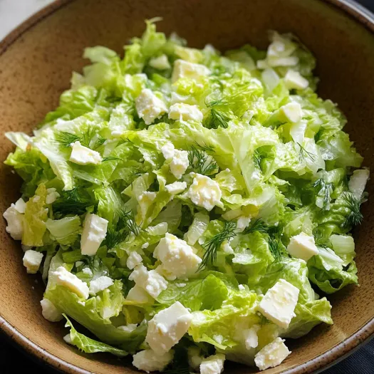 Uma tigela de salada com alface e queijo.