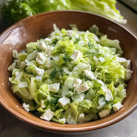 Uma tigela de salada com alface e queijo.