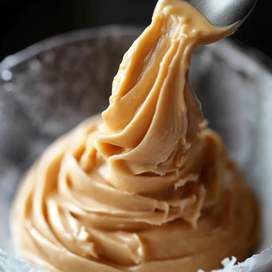 Uma colher numa tigela de doce de amendoim.