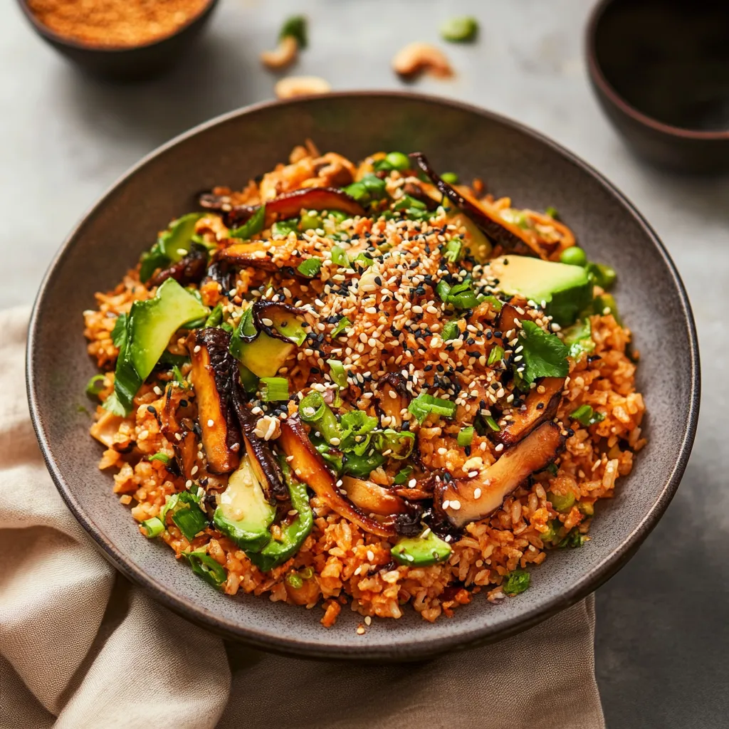 Uma tigela de arroz com legumes e amendoim.