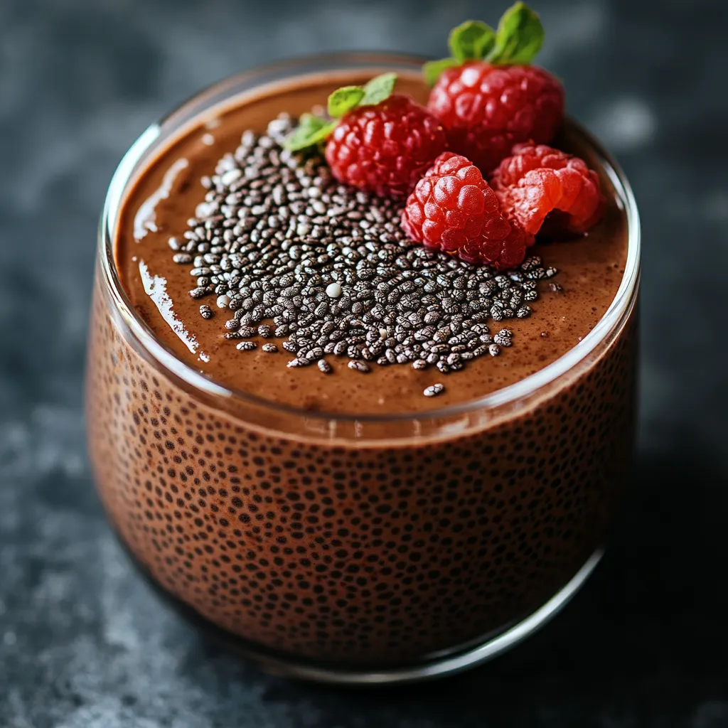 Um copo de chocolate com framboesas por cima.
