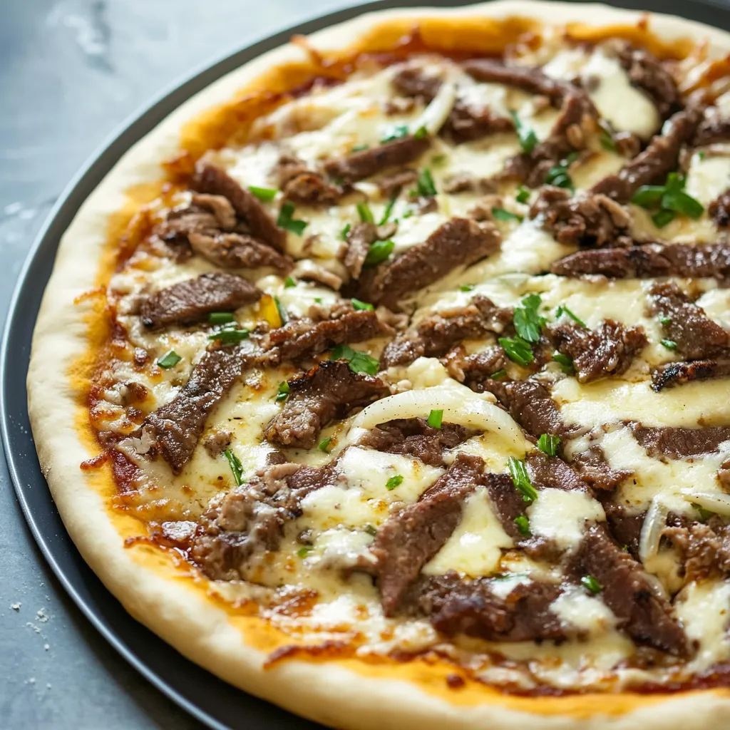 Uma pizza com carne e queijo por cima.